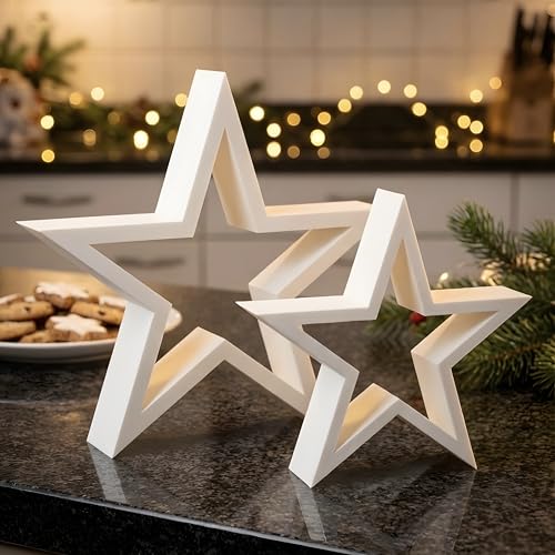 Deko Sterne weiß (matt) , 2er Set selbststehend zum hinstellen als...