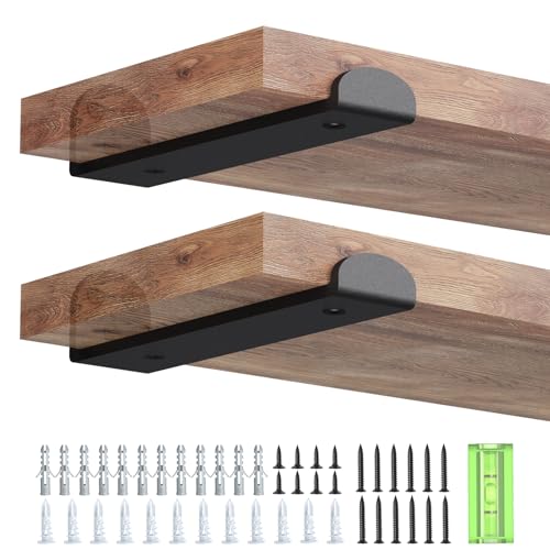 WELDUN Paquete de 4 soportes de metal para estante de andamio de 20 cm, soportes de estantería angulares resistentes con labios, para decoración industrial, rústica, moderna, color negro