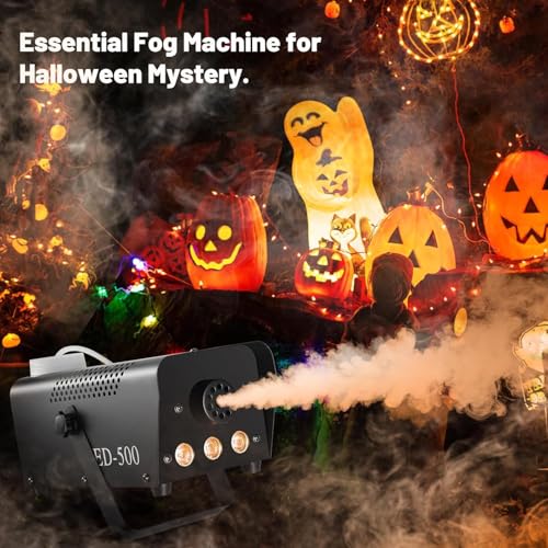 Image of DaBeatz Fog Machine 500W with 13 RGB LED Colors & Indicator Light, Includes 2 Wireless Remote Controls - Party Smoke Machine for Halloween, Weddings, Festivals & Indoor and outdoor Event