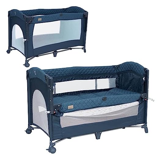 Olmitos - Cuna colecho de Viaje, Parque Infantil y Cuna clásica 3 en 1 - Plegable 2 Alturas con Buena circulación de Aire – Entrada Lateral y Ruedas con Freno - Incluye Bolsa Viaje (Blue)