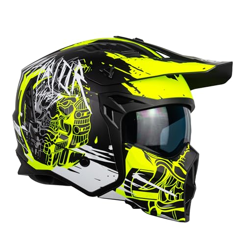 one by Camamoto | Roller- und Motorradhelm, Track Warrior Yellow Jet, Mattschwarz – Gelb, Vollgesichtshelm mit abnehmbarem Kinnschutz, ECE R22-06-Zulassung, Größe L (59 cm)