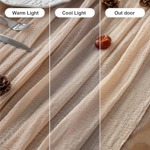 image for Keketoarrange Deep Beige Cheesecloth Table Runner Rustic Boho Gauze 12