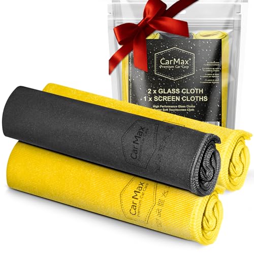 CarMax® - Paños de limpieza para vidrio y pantalla táctil, dos paños de limpieza de alto rendimiento para vidrio y espejos, una microfibra con acabado de gamuza súper suave para pantallas táctiles y