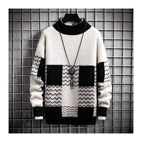 (Wool) Sweater Men's Turtleneck Sweater Fall/Winter Fashion Contrast Color Warm Long Sleeve Sweater(Black,M)