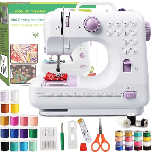 Sewing Machines for Beginners & Kids, 12 Stitch Patterns, 2-Speed Foot Pedal, LED Illumination, 32-Color Thread Kit, Essential Sewing Supplies, Sewing Machine Table Compatible, Tool for Home Repair