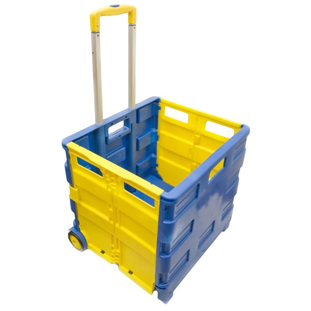 35kg Large Folding Storage Cart Pack 'n' Go Shopping Trolley Boot (Blue-Yellow)