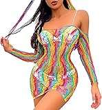 Vatocu Damen-Bikini, Regenbogenfarben, Fischnetz, Bademode, Cover-Ups, Pride-Tag, Strandkleid, Tunika-Kleid, Party, Clubwear, Kleid, Rainbow 2, Einheitsgröße