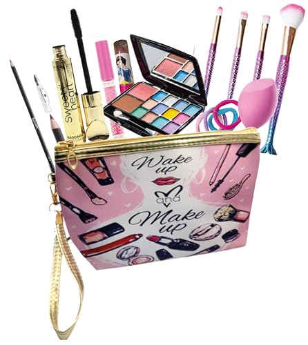 Maquiagem Kit Completo para Meninas, Jovens e Adultos, com Necessarie Feminina, Paleta de Sombras, Pincel de Maquiagem, Gloss Labial e mais Itens, Presente para Mulheres, Adolescentes, Kit Beleza, Maquiagem Infantil Juvenil Make Up CN4