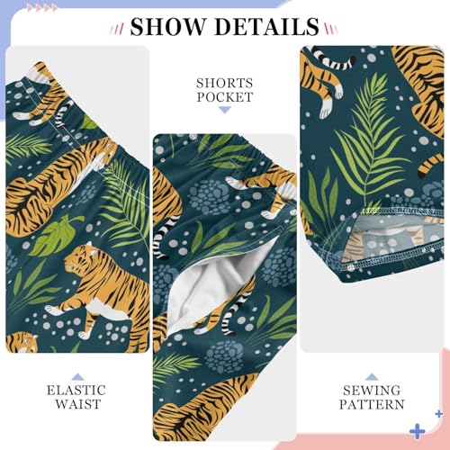 Tiger Tropical Leaves Boys Long Pants Soft Trousers Elastic Waist Kids Lounge Bottoms with Pockets S-XL4