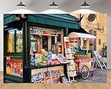 MAEQLQLM 17x10ft Sicilian Street Shop Backdrop Green Awning Snack Fruit Cart Magazine Background for Travel Theme Party Decor Photo Studio Booth Props Banner Wallpapers