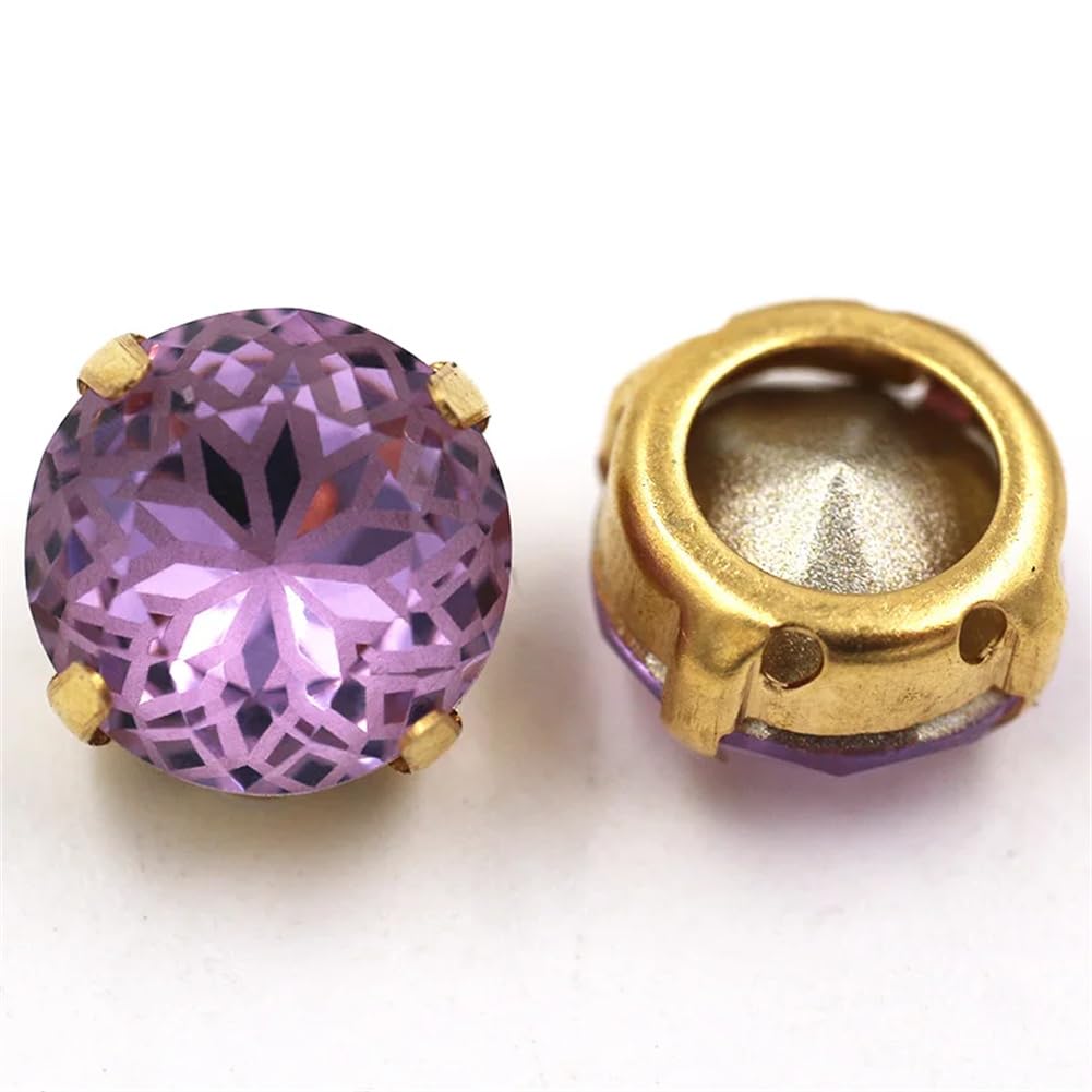 Round Shape Glass Strass Crystal Pointback Rhinestones Gold Claw Setting Sew On Clothing/Dress Violet 10mm#10pcs