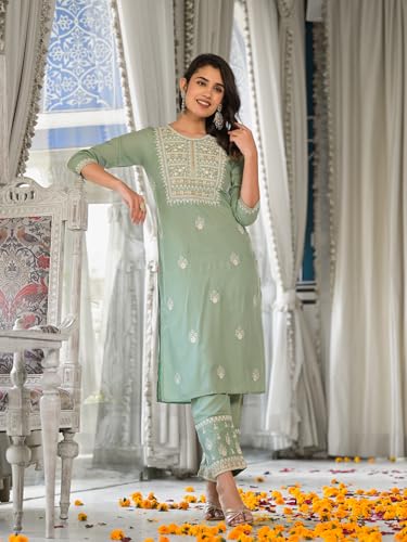 Image of Varanga Women Magenta & White Embellished Straight Kurta - Elegant Ethnic Wear for Women, Perfect for Casual & Festive Occasions