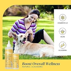 Essential Ear Cleanser – Dog Ear Cleaner – Soothes & Protects Pet Ears – Dog Grooming – Remove Wax & Deodorize – Aloe, Chamomile, Glycerin, Glycolic Acid – Ear Wellness for Dogs – 8oz
