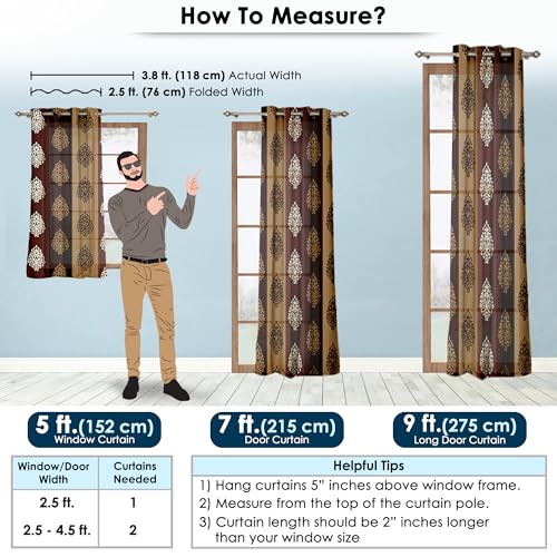 Image of Door Curtains 7 feet Long Set of 10 | Floral Design | Polyester | Light Filtering Curtains | Curtains for Living Room | (118 x 215 cm, Brown) | Perfect for Home Decor
