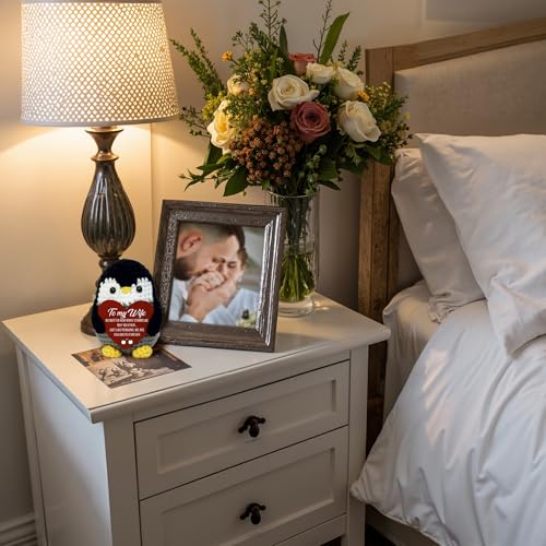 Image of Valentines Day Gift for Wife - to My Wife Penguin Gift - Handmade Crochet Penguin with Heart, Romantic Anniversary & Valentine's Day Gift for Wife, Cute Love Keepsake, Meaningful Marriage Present