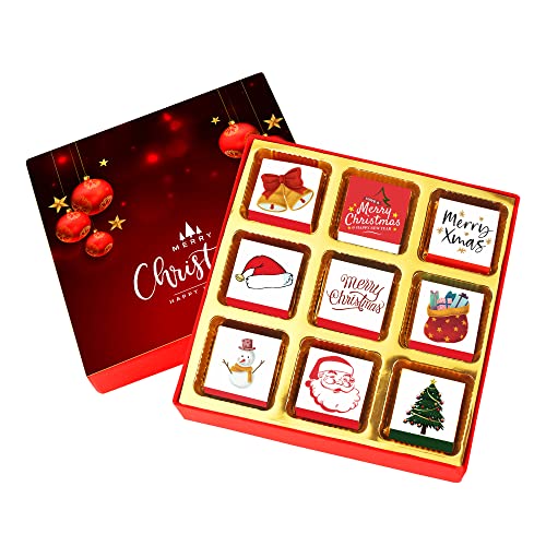 Image of Chocoloony Merry Christmas Chocolate Gift Box Assorted 9 pcs Milk Chocolate Bites