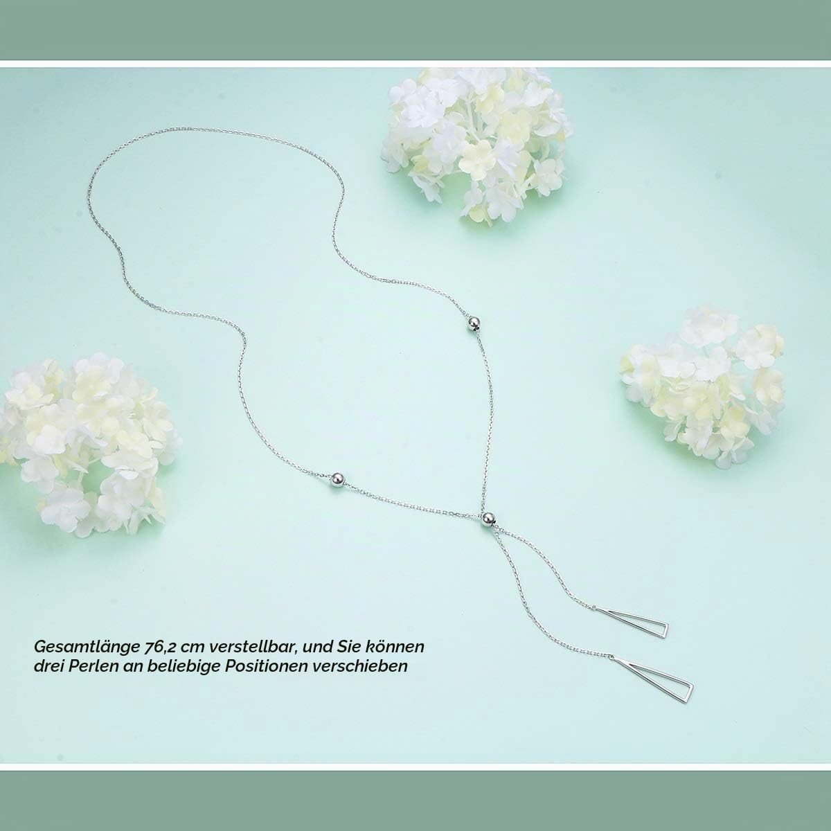 Flyow Lange Kette Schmuck S925 Sterling Silber Lariat Halsketten Verstellbar Y Halskette mit Anhänger für Damen Frauen Mädchen Weihnachtsgeschenke