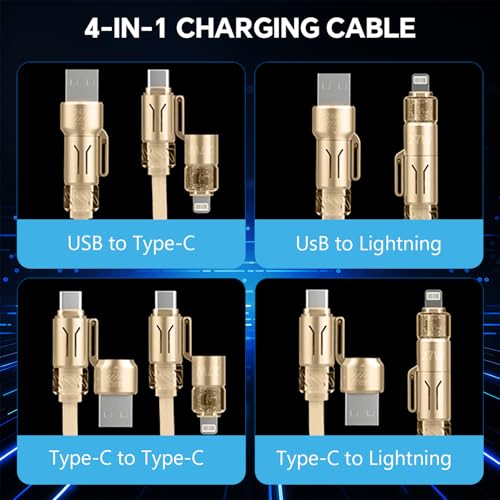 Image of Verilux 4-in-1 USB to Type C Cable for iPhone 17 /16 /15 /14, PD 240W Type C Cable Fast Charging with 480Mbps Data Transfer, Fashion Retractable Lighting Cable Design for Home, Car, Travel, Office, Gold
