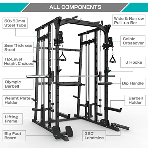 Major Lutie Smith Machine, Sml07 1600Lbs Power Cage With Weight Bar And Two Lat Pull-Down Systems And Cable Crossover Machine, Exercise Machine Attachment 2023 Upgrade Black #TOP1