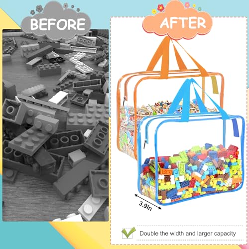 Image of 6 Color Large Toy Storage Bags with Labels, Reusable Clear PVC Board Game Storage, Travel Waterproof Organizer Bags with Zipper for Building Blocks, Puzzle, Kids Books