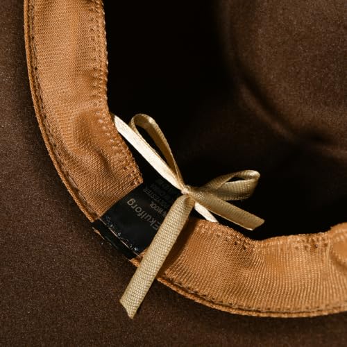 Image of Classic Western Cowboy Hat Cowgirl Hat Unisex Men's & Women's Wide Brim Felt Fedora Hat Flat Top with Buckle Belt