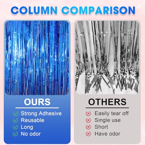 Image of Voircoloria 2 Pack Blue Tinsel Foil Fringe Curtains, Blue Party Decorations, Metallic Tinsel Party Streamers Backdrop for Birthday Baby Shower Graduation Wedding Anniversary Party Decorations