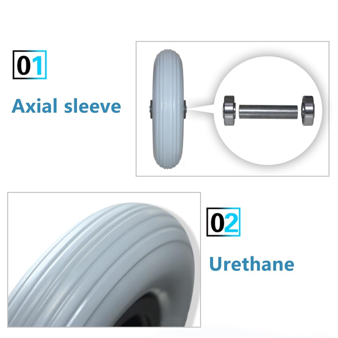 Zamienne 2 szt 8 cale Przednie Koła Wózka Inwalidzkiego, Uniwersalne Koło, Solidna Oponami PU z łożyskami 8 mm, do Elektryczny Wózków Inwalidzkich Walker