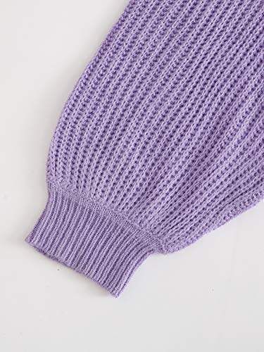 Makemechic Women's Casual V Neck Button Up Long Sleeve Cropped Cardigan Sweater Purple Solid M #TOP3