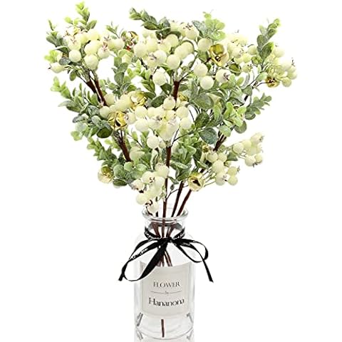 Hananona 6 Pcs Artificial Christmas Holly, 15.5" Christmas Flower for Holiday Decoration, Mistletoe Berry with Jingle Bells for Flower Arrangement (6, Ivory) Cover