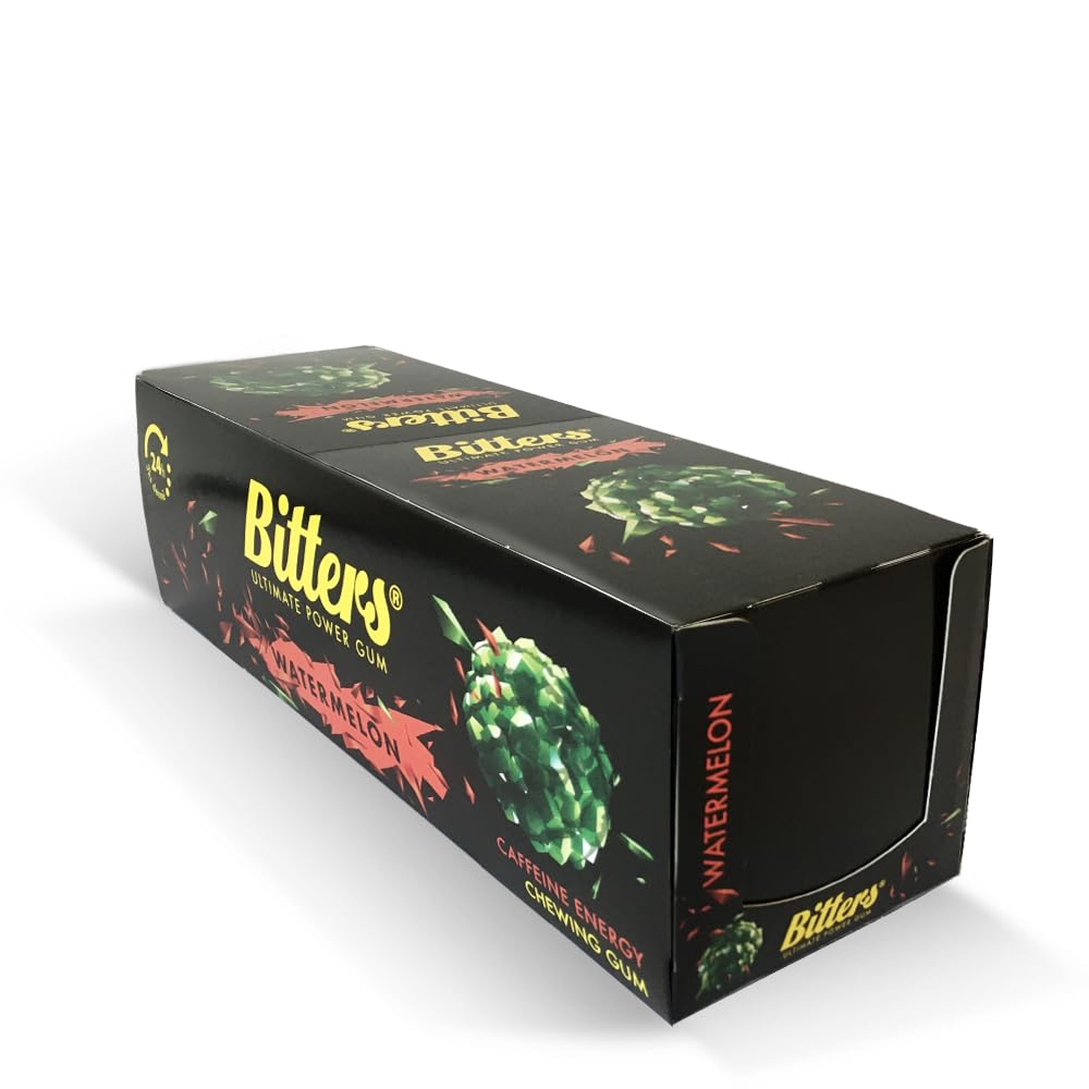 Bitters Gomma da Masticare Energetica con Caffeina e Taurina, Energy Chewing Gum with Caffeine and Taurine, 30 Confezioni (30x13,5g) - Melone (data di scadenza 10.06.2026)