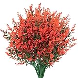 Namzi 8 paquetes de flores artificiales para exteriores, plantas artificiales de lavanda anti-UV, arbustos de plástico, decoración colgante para interiores y exteriores, 7 puntas (rojo)