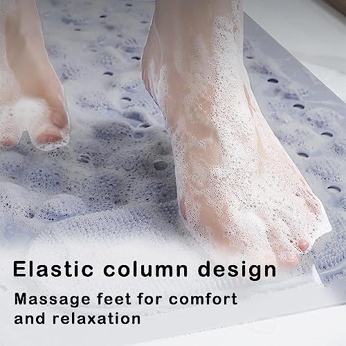 Image of VHKD PVC Bathroom Door Bath mat Anti Slip Skid with Foot Scrubber for Room Shower Suction Cups Drain Holes Silicone Floor mat Rectangle (Grey) 70x35cm