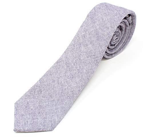 Image of Men's Chambray Cotton Skinny Necktie Tie Textured Distressed Style - 2.5 inch Width