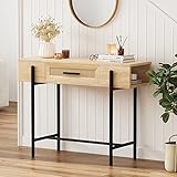 IDEALHOUSE Rattan Console Table, Sofa Tables Narrow Entryway Table with Drawer and Storage, 40” Behi