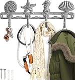 ComfifyVintagePercha de Gancho de la Capa de Conchas marinasSuspensión rústica de la Pared de Hierro Fundido w / 4 Ganchos Decorativos | Incluye Anclajes de Tornillos - Blanco rústico