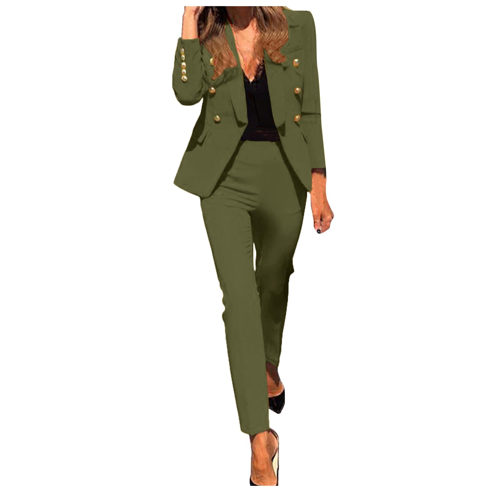 Generico Conjunto de mujer elegante conjunto de trabajo con solapas y botones curvados conjunto casual manga larga pantalones chaqueta ropa confort para oficina ocasiones formales y eventos