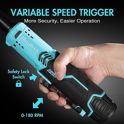 DURATECH Elektrische ratelsleutelset, verlengde batterij ratelschroevendraaier 12 V, 3/8 inch, 60 Nm, draadloze ratel met 2 x 2,0 Ah accu, LED-licht, inclusief 10 doppen, opbergtas, oplader - Afbeelding 6