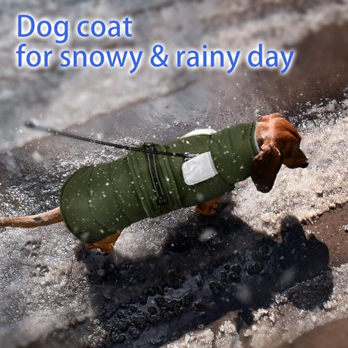 Image of MIGOHI Dog Winter Coat - Reflective Medium Dog Snow Jacket with Thick Turtleneck,Windproof Pet Fleece Vest, Cold Weather Coat for Medium Dogs, Snowproof for Hiking,Camping,L,ArmyGreen