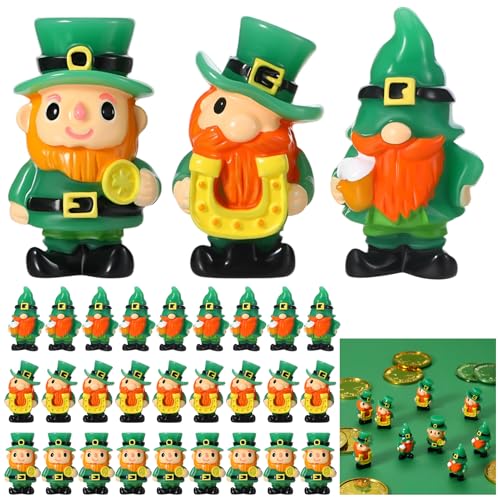 GGSTDDUP 30Pcs St.Patricks Day Mini Leprechaun Figurines Mini Resin Gnomes 3 Styles Tiny Leprechaun Figures Miniature Shamrock Dwarf Irish Gnomes for Party Favor Gifts Home Garden Table Decor