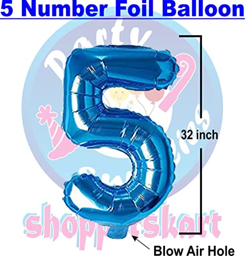 Image of Blue 32 Inches 5 Numbers Shape Large Big Foil Helium Balloons For Party Decorations In Happy Birthday Anniversary Office Items Materials Set Pack, Pack Of 1