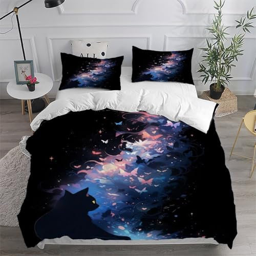 Parure de lit chat et illustrations végétales imprimé 3D luxe