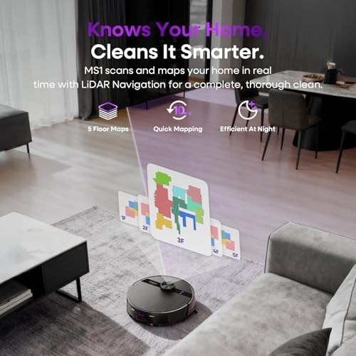 MONSGA Robot Vacuum and Mop Combo, 7000Pa Robotic Vacuum with Lidar Navigation, 180mins Runtime, Tangle-Free Robot Mop, 5 Editable Maps, APP/Remote/Voice Control, Ideal for Hard Floors and Carpets - Image 5