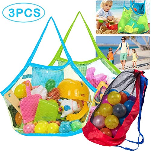 Tacobear Borsa Porta Giochi Spiaggia Grande Borsa da Spiaggia in Rete Borsa Anti-Sabbia Borse Giocattoli per Sabbia Borsa Organizzatore per Giocattoli Spiaggia (2 Borsa&1 Zaino)