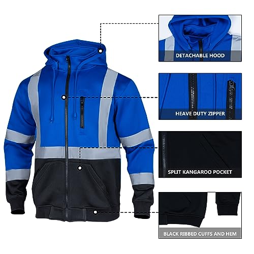 VENDACE High Visibility ANSI Class 1 Reflective Safety Fleece Sweatshirt Hoodie for Men with Detachable Hood(Royal blue,M) - Image 5