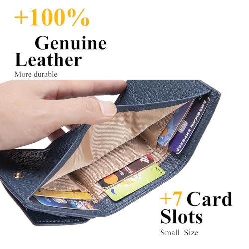 Image of Small Wallet Women Genuine Leather RFID Blocking Trifold Tiny Wallets with Snap Coin Pouch 7 Card Solts