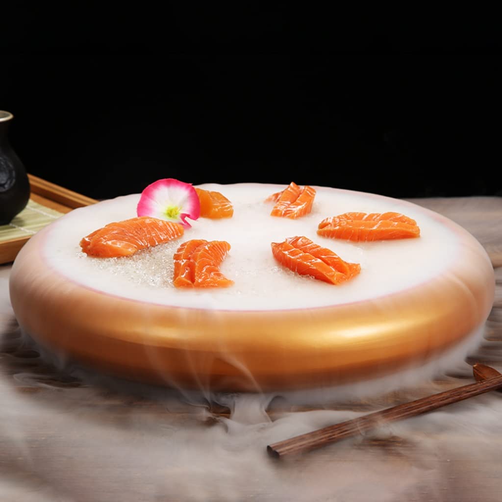 Secchiello Rotondo per Sashimi di Pesce e Frutti di Mare, Piatto Giapponese per Ghiaccio Secco, Servizio da Buffet, stoviglie Creative, Regalo per Gli Amanti del Sushi, 2,Gold B-33.5cm