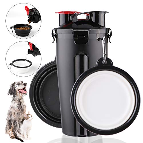RCruning-EU Botella de Agua para Perros Portatil Envase de Comida para Perros Un Conjunto de 2 Plegable Tazones para Perros Gatos Mascotas Adecuado para al Aire Libre, Caminar, Viajar Negro