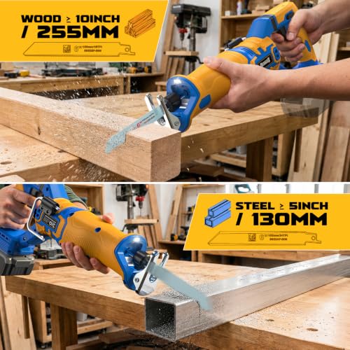 Image of Cordless Reciprocating Saw Compatible with Dewalt 20V Battery, 1-1 /8 inch Stroke Brushless Motor & Anti-Vibration Deliver Stable 3000 SPM, 2 Blades for Wood, Metal & PVC (Tool Only)
