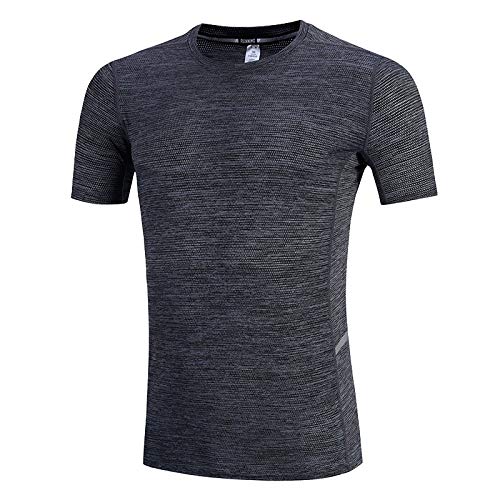 Comfort Gym Fitness Slim Workout Sport Shirts Men New T Shirt Men Training 2018 Men Running Sports Quick dry Short (Color : Dark grey, Size : M)