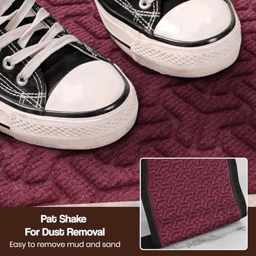 Image of Yellow Weaves Large Size (60x90 cm) Door Mat for Home Entrance, Outdoor Rubber Mat - Non-Slip, Anti Skid Foot Mat, Dirt Trapper, Heavy-Duty, Waterproof Doormat (Triangle Design, Wine Color)